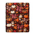 Coquette Pumpkin Spice Sherpa Blanket – Bows, Pumpkins & Fall Leaves